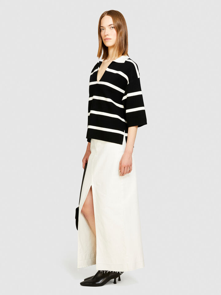 Striped maxi polo - women's v-neck sweaters - Black | Sisley image number 2